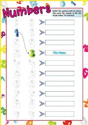 English Worksheet: Numbers MATCH & WRITE