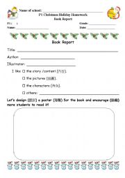 English Worksheet: Book Report for P1 students
