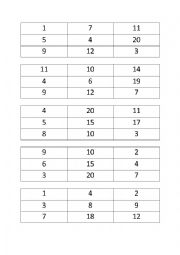 Numbers 1-20  Bingo set (40 Different bingo cards and 1-20)