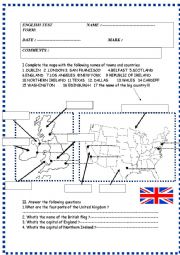 English Worksheet: English speaking world :test