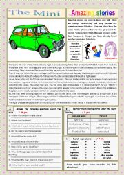 English Worksheet: AMAZING STORIES The Mini (Easy Reader + Voca and Ex + KEY) 4/