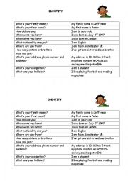 English Worksheet: identity: introduce yourself