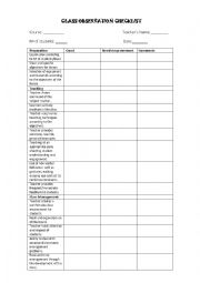 English Worksheet: Class Observation Checklist
