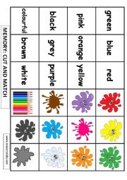 English Worksheet: MEMORY GAME ABOUT COLORS