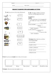 English Worksheet: Means of transportation and grammar activities