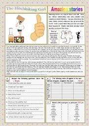 English Worksheet: AMAZING STORIES The Hitchhiking Girl (Easy Reader + Voca and Ex + KEY) 6/