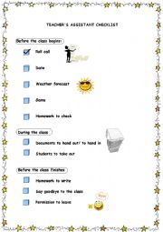 English Worksheet: TEACHER ASSISTANT CHECKLIST
