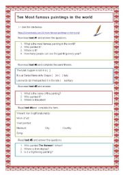 English Worksheet: 10 Most Famous Paintings in the World