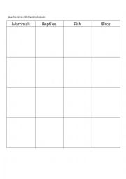 English Worksheet: Classification Bingo