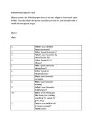 English Worksheet: Everything about you - ice-breaker