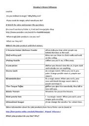 English Worksheet: Weasleys Wizard Wheezes - (magic joke products from Harry Potter)