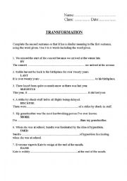 English Worksheet: Transformation