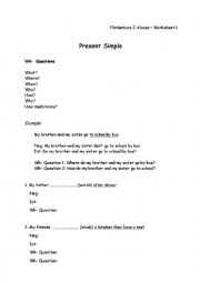 English Worksheet: Present Simple + Wh- Questions