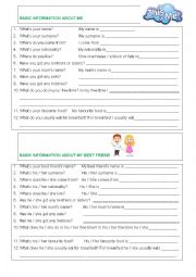 English Worksheet: Basic personal information: Me and My best friend