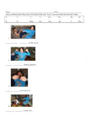 English Worksheet: To Be forms with cloze sentences_pictures_word bank