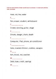 English Worksheet: Four words - one word in common