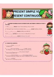 English Worksheet: Simple Present vs. Present Continuous