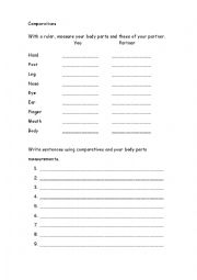 English Worksheet: Body Parts Comparatives