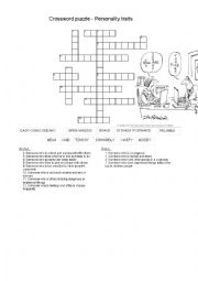 English Worksheet: Crossword PErsonality traits