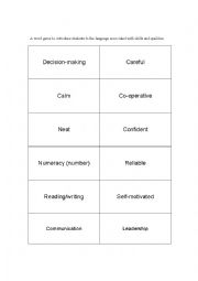 English Worksheet: Skillls & Qualities Word Game