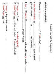 English Worksheet: Getting to know you Sentences