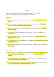 English Worksheet: Torn Away Comprehension Questions