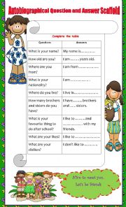 English Worksheet: Autobiographical questions and Answer Scaffold