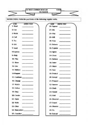 English Worksheet: 50 Most Common Regular Verbs in English