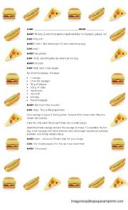 English Worksheet: recipe  hot dog - coversation  two person