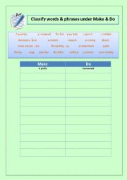English Worksheet: Make and Do collocations