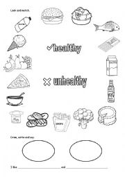 English Worksheet: healthy and unhealthy food