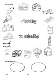 English Worksheet: healthy and unhealthy food