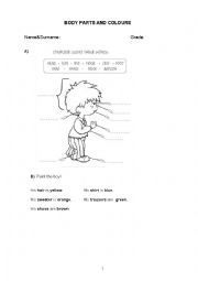 English Worksheet: BODY PARTS AND COLOURS