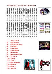 Mardi Gras Word Search