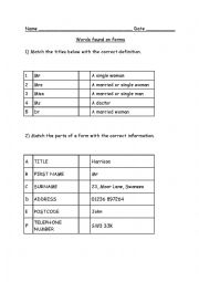 English Worksheet: Words on forms