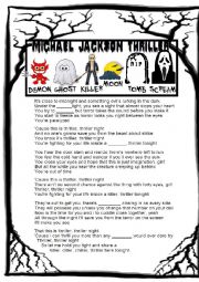 English Worksheet: HALLOWEEN! THRILLER LISTENING ACTIVITY (Michael Jackson)