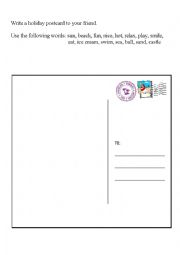 English Worksheet: A holiday postcard to a friend