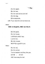 English Worksheet: ABC Song (melody: We will rock you)