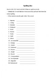 English Worksheet: Spelling Bee