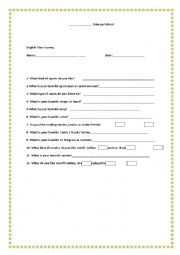 English Worksheet: Class Survey to know students likes