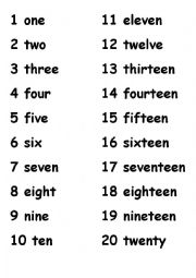 numbers 1-20