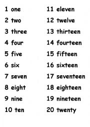 English Worksheet: numbers 1-20