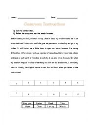 English Worksheet: Classroom Instructions 1
