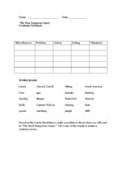 English Worksheet: Most Dangerous Game - prediction worksheet