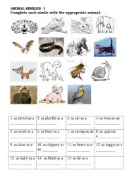 English Worksheet:  Animal Similes 1