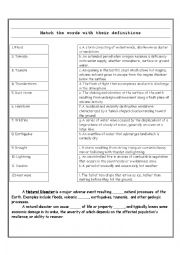 English Worksheet: Matching: Natural Disaster