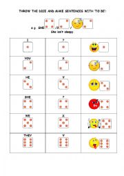 English Worksheet: game with  a dice to be + feelings