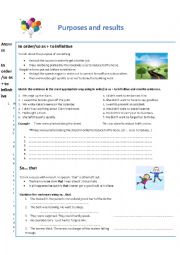 English Worksheet: Purposes and results