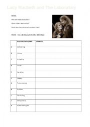 English Worksheet: Lady Macbeth and The Laboratory