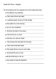 English Worksheet: Simple Past Tense - Past Simple NEGATIVE